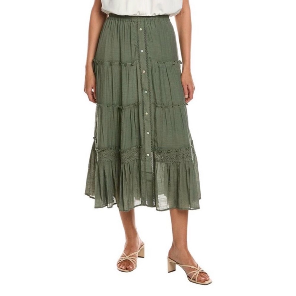 Nanette Lepore Olive Tiered Button-Down Midi Skirt
